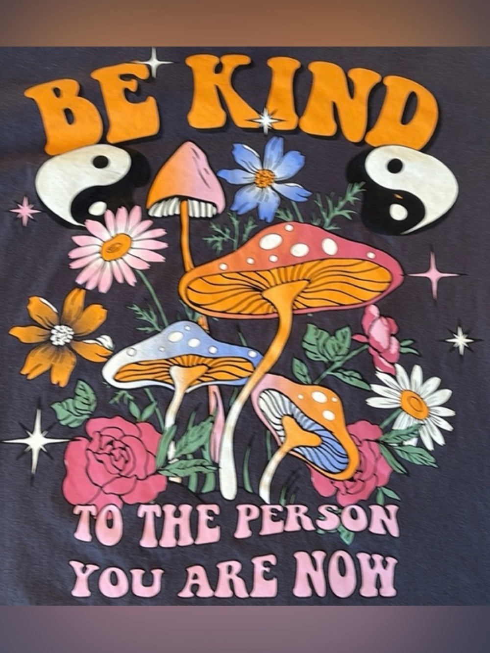 “Be Kind to the Person You Are Now” Graphic Tee - Charcoal with Multicolor Print